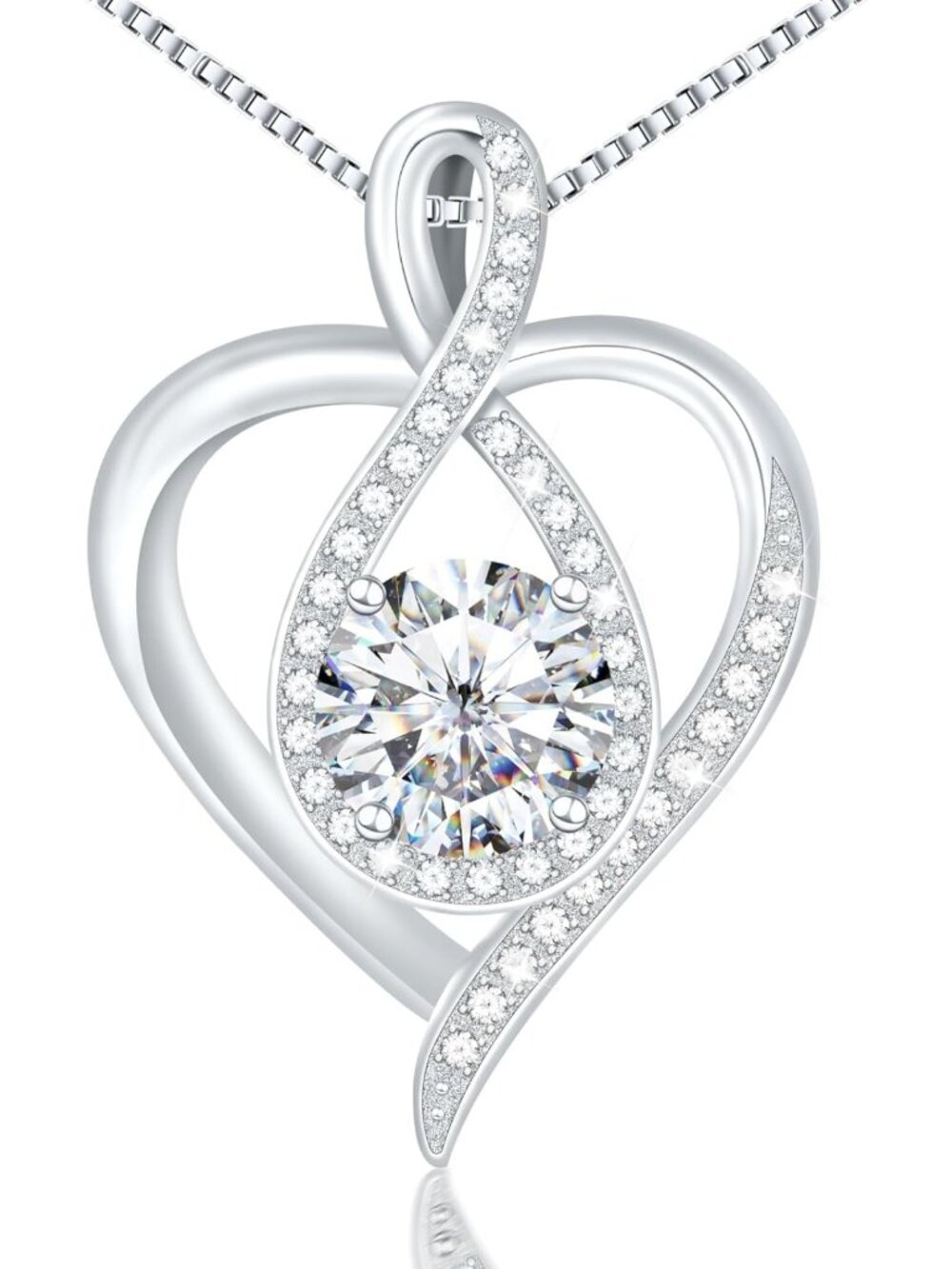 925 Sterling Silver Infinity Heart Necklace - Rhodium Plated CZ Pendant Gift for